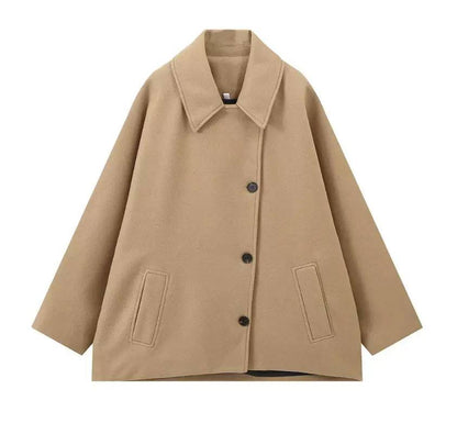 Casual Button-Up Jacket – Relaxed Fit with Turn-Down Collar & Front Pockets