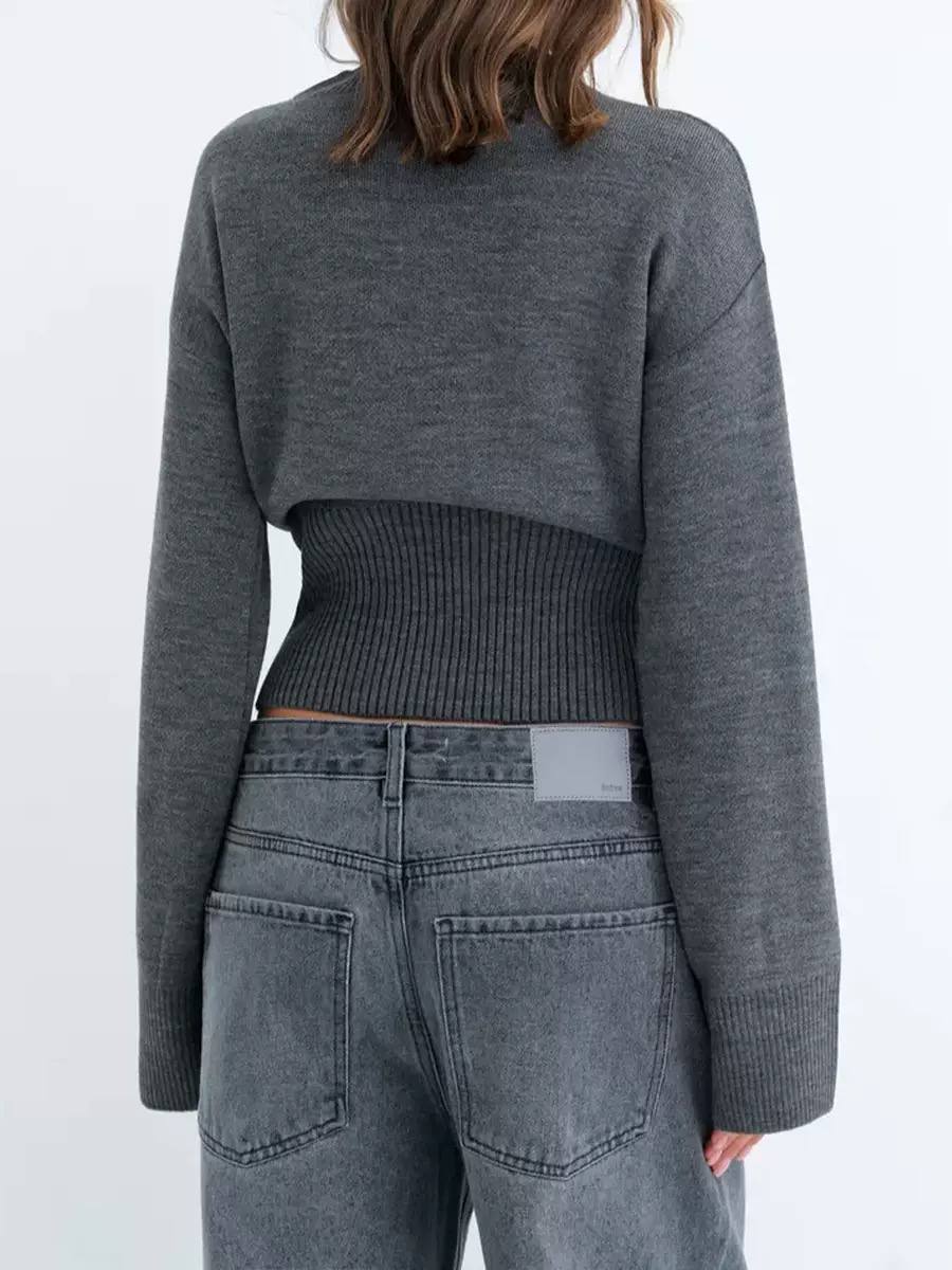 Mock Neck Knit Sweater – Fitted Waist with Ribbed Cuffs
