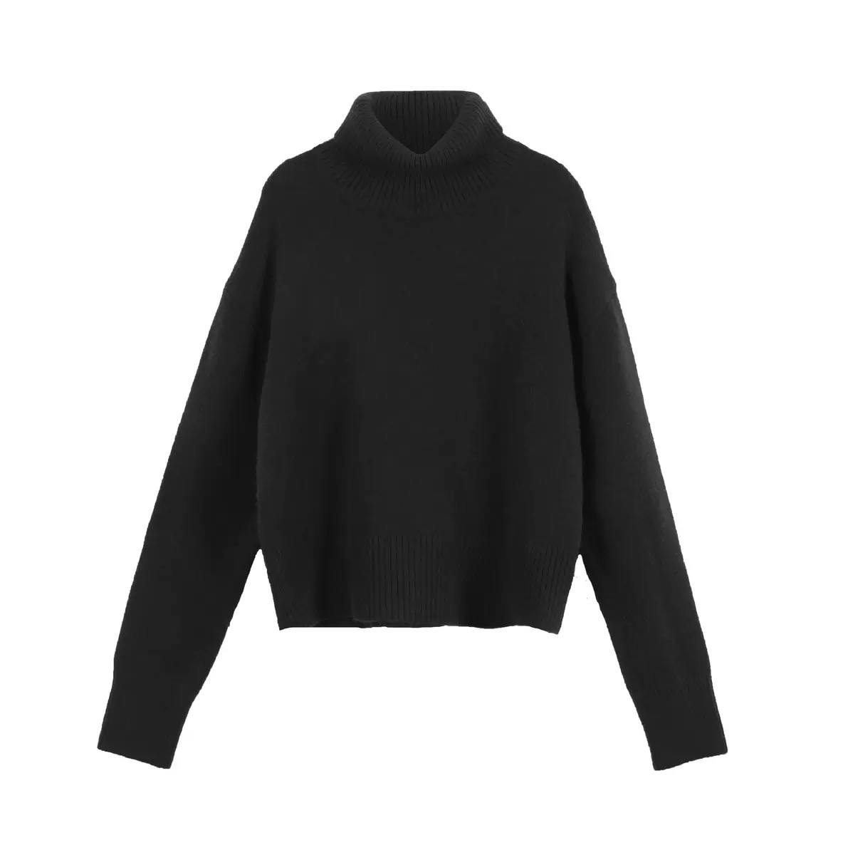 Oversized Turtleneck Knit Sweater – Relaxed Fit with Ribbed Cuffs