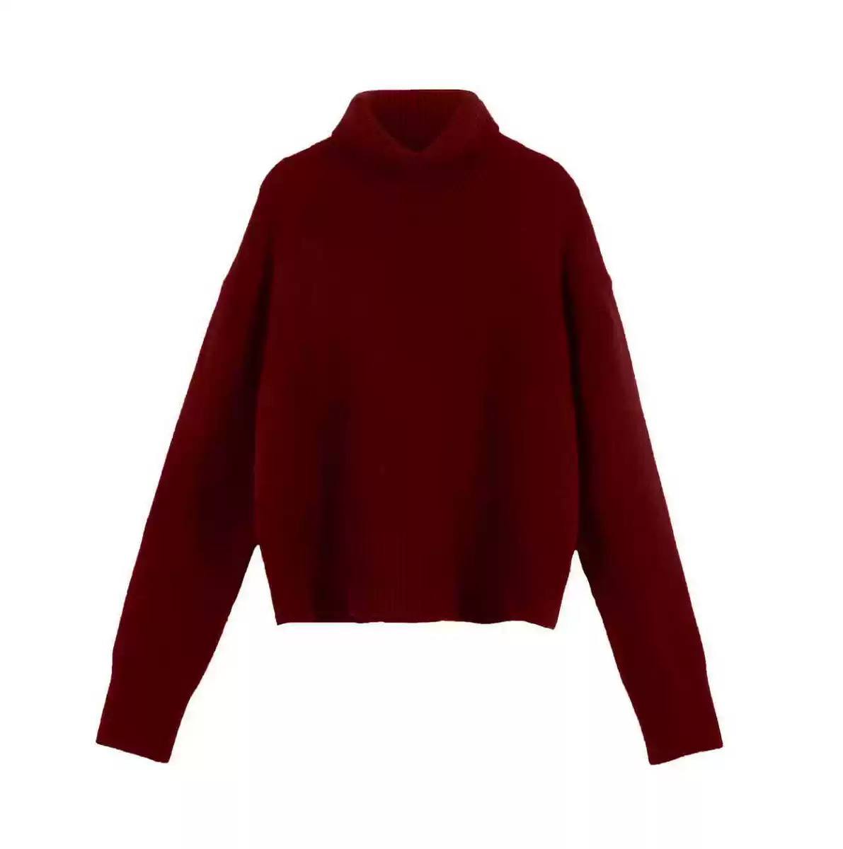 Oversized Turtleneck Knit Sweater – Relaxed Fit with Ribbed Cuffs