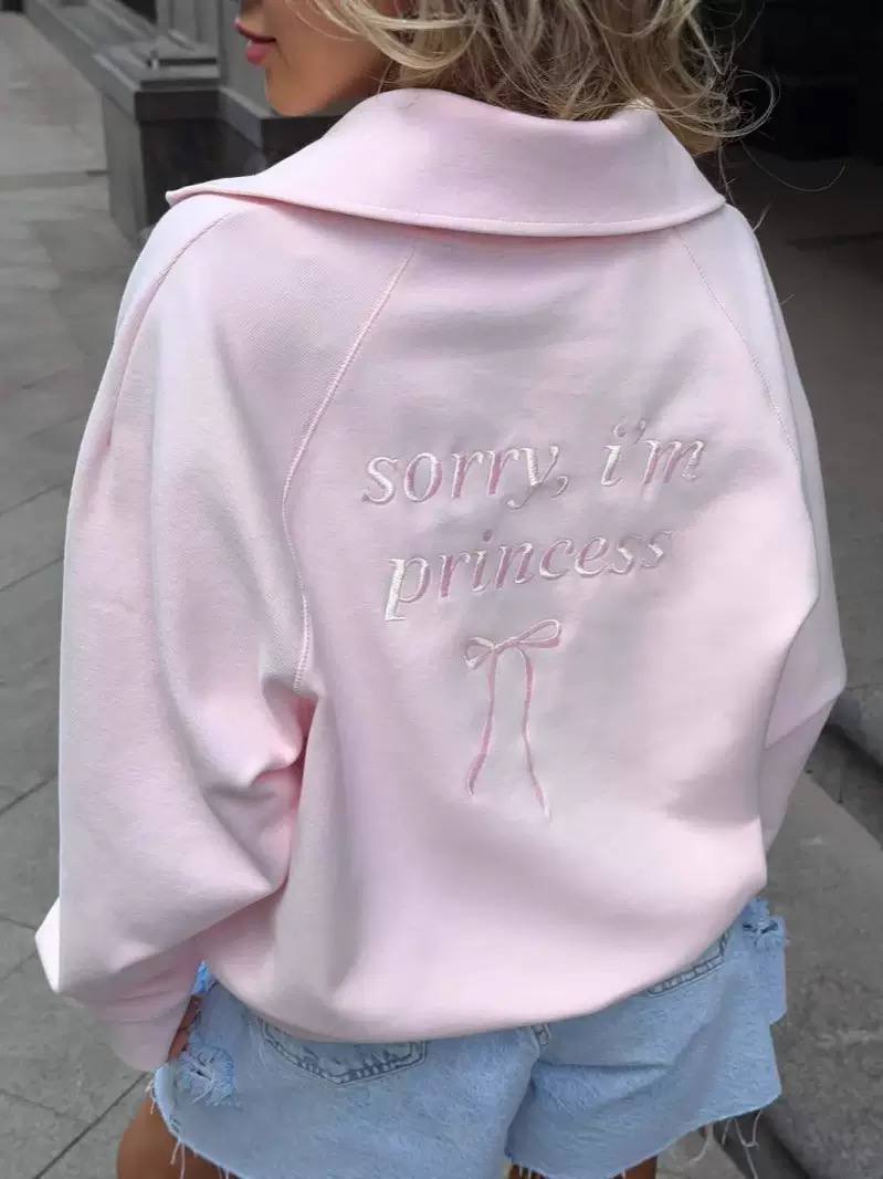 Oversized Pink Hoodie – “Sorry, I’m Princess” Embroidered Back Design