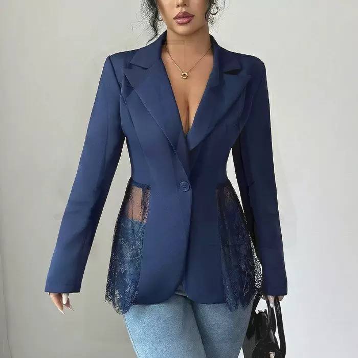 Lace Panel Blazer – Tailored Long Sleeve Blazer with Lace Detail