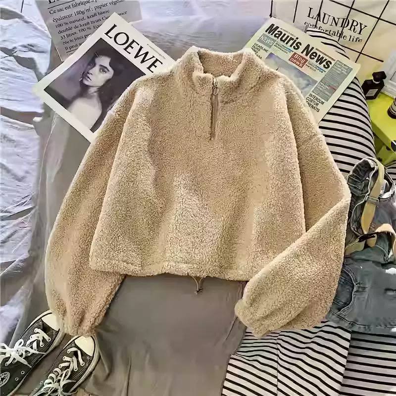 Women's Sherpa Fleece Half Zip Oversized Sweatshirt - Mock Neck Pullover