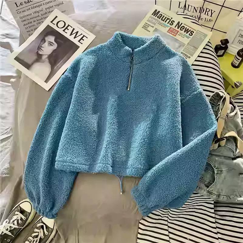 Women's Sherpa Fleece Half Zip Oversized Sweatshirt - Mock Neck Pullover