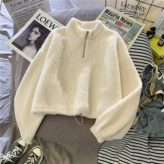 Women's Sherpa Fleece Half Zip Oversized Sweatshirt - Mock Neck Pullover