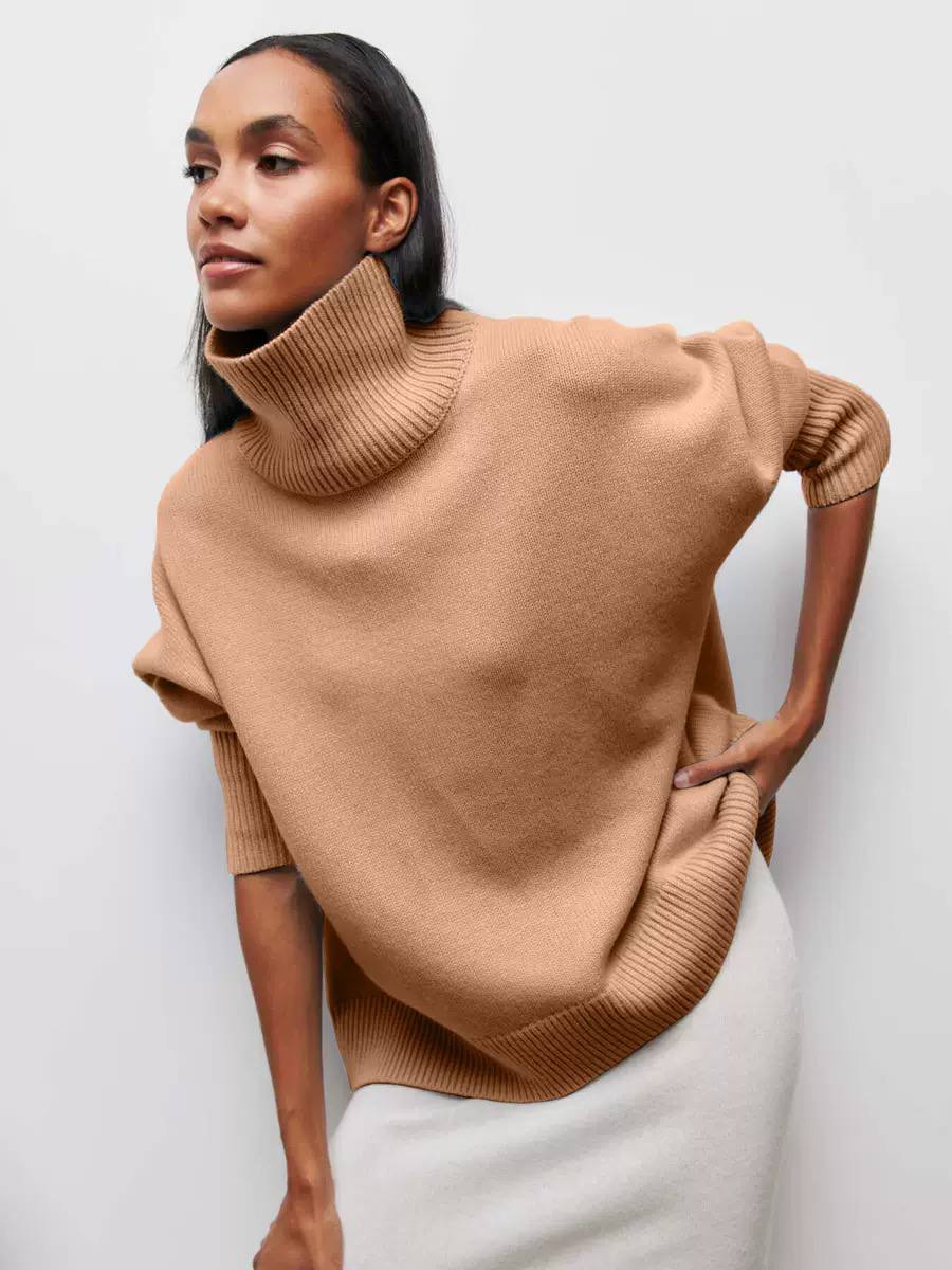 Oversized Ribbed Turtleneck Sweater – Relaxed Fit Knit Pullover
