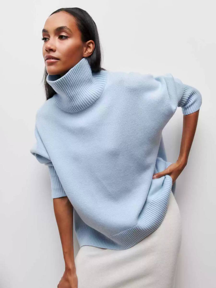 Oversized Ribbed Turtleneck Sweater – Relaxed Fit Knit Pullover