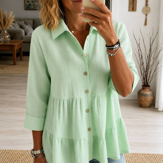 Tiered Button-Up Shirt – Relaxed Fit Blouse