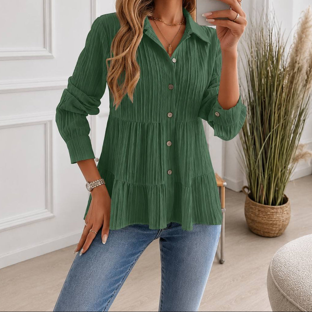 Tiered Button-Up Shirt – Relaxed Fit Blouse