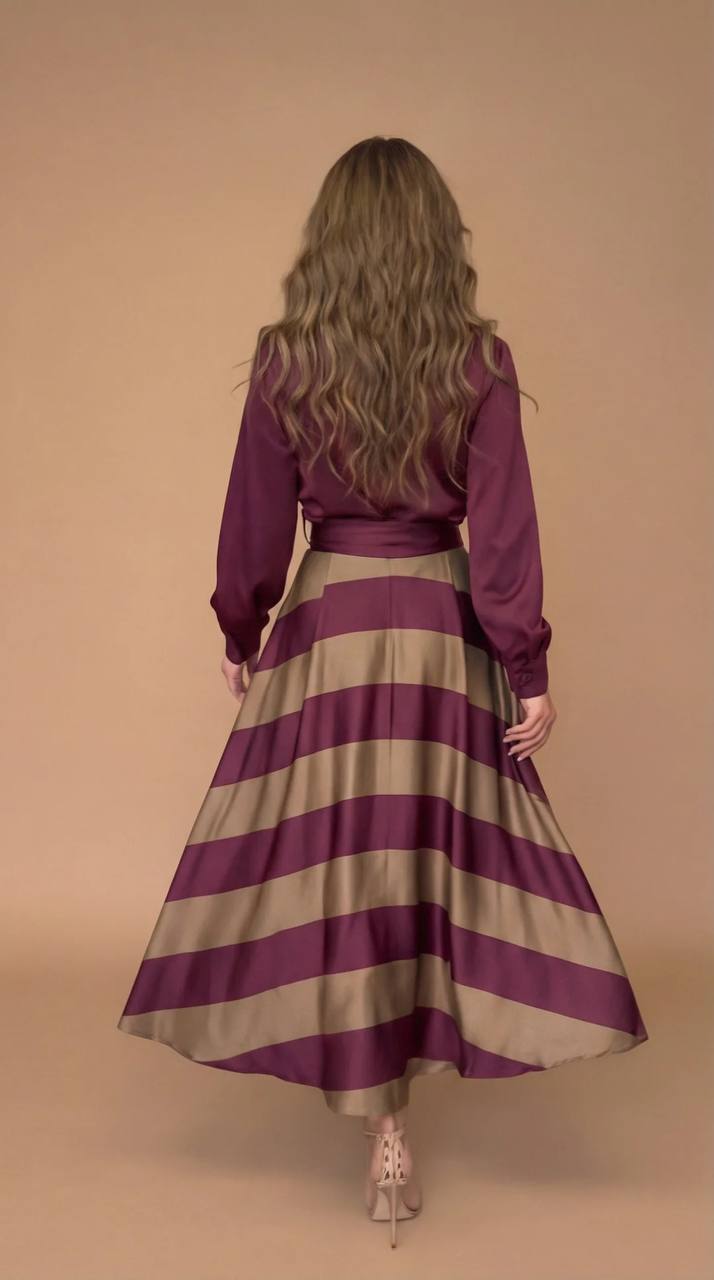 Belted Stripe Shirt Maxi Dress - Long-Sleeve