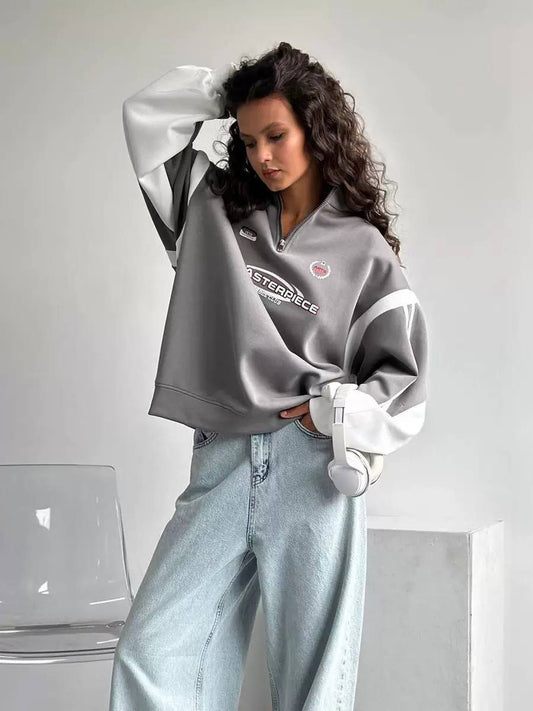 Women's Quarter Zip Graphic Oversized Sweatshirt