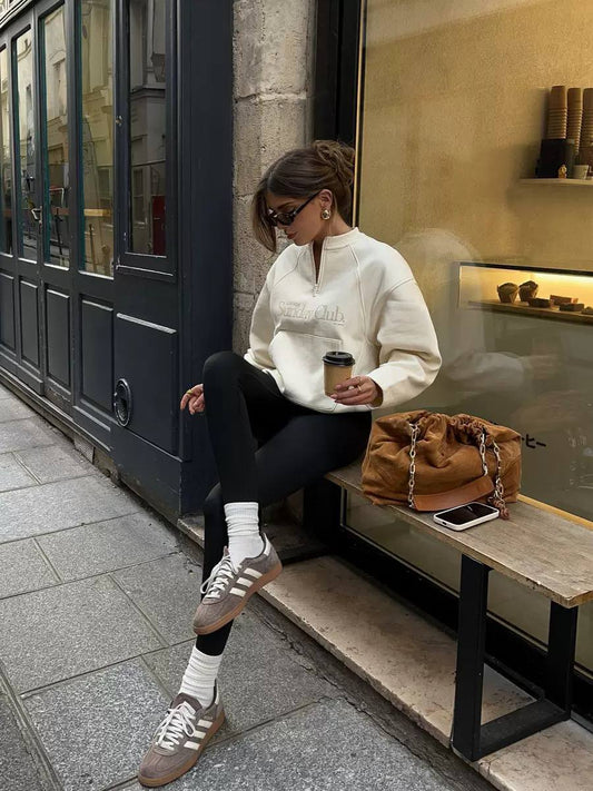 Quarter Zip Oversized Cotton Sweatshirt