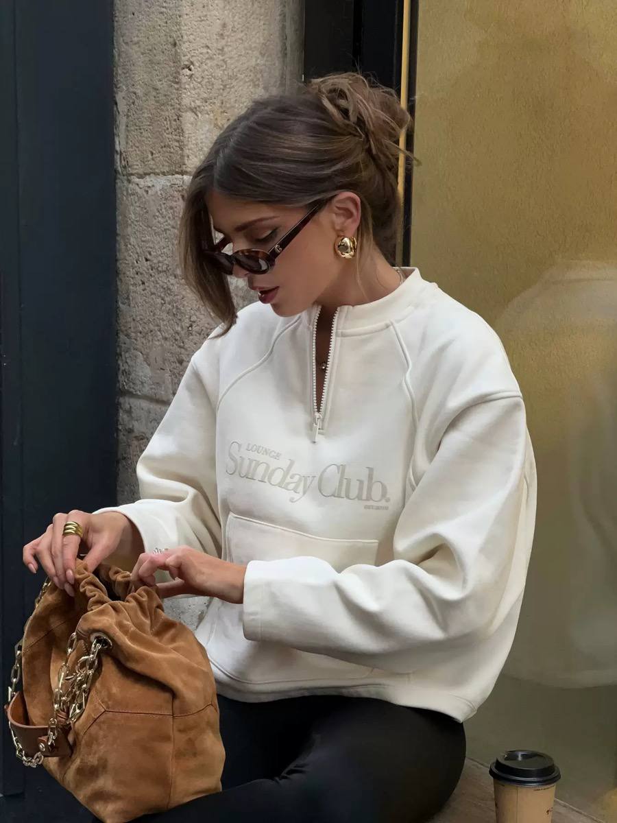 Quarter Zip Oversized Cotton Sweatshirt