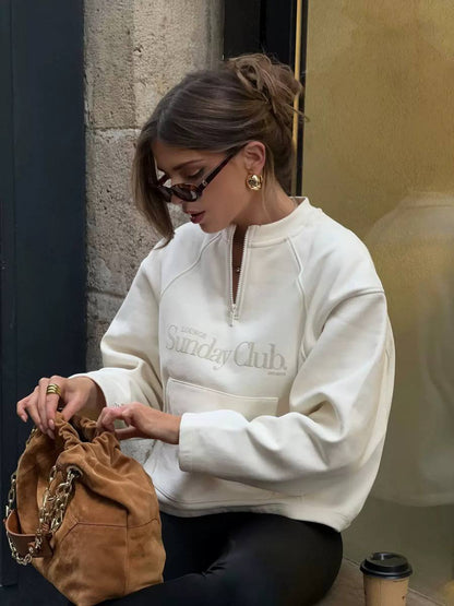 Quarter Zip Oversized Cotton Sweatshirt