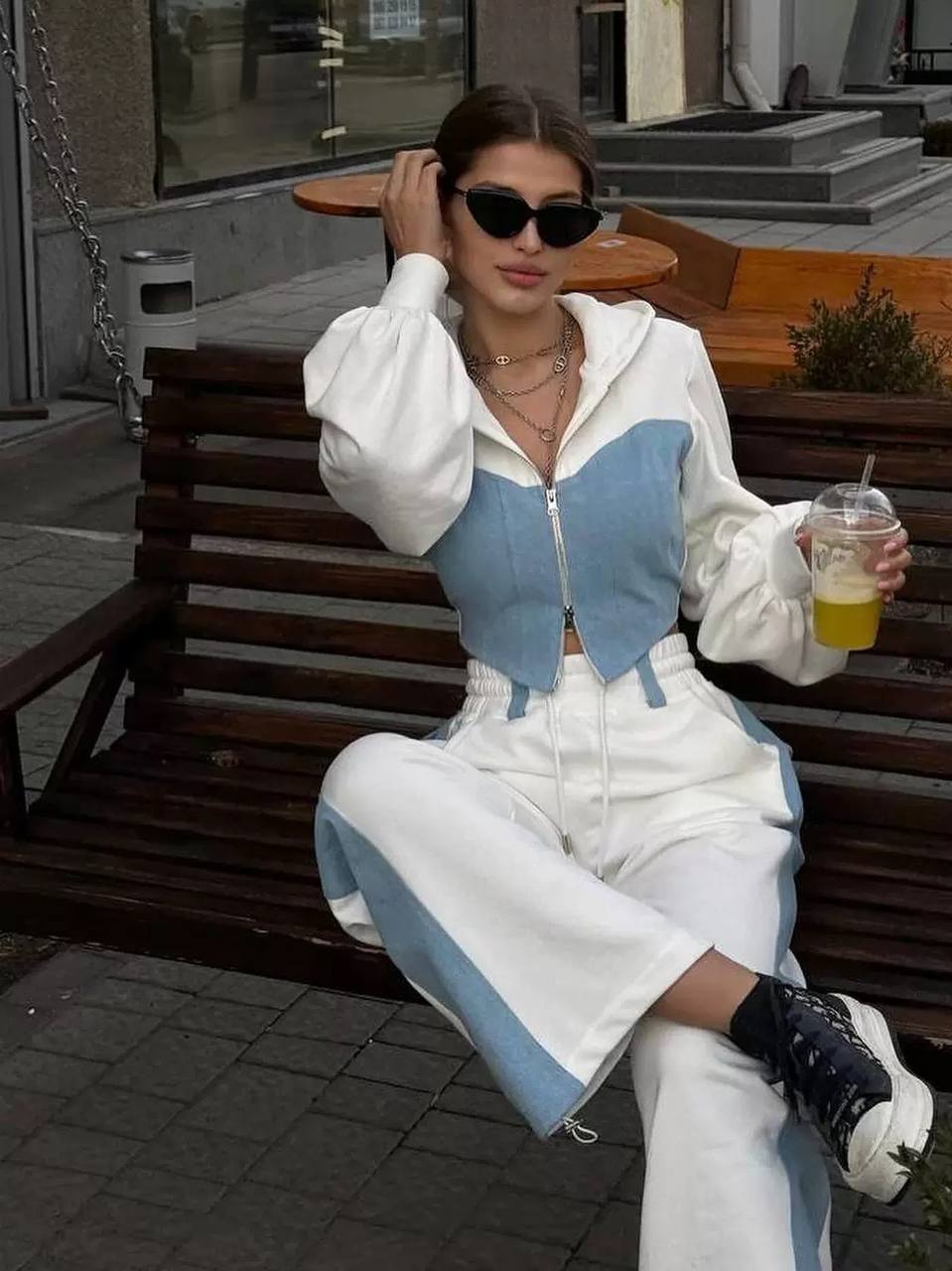 Cropped Zip-Up Hoodie & Wide-Leg Track Pants Set