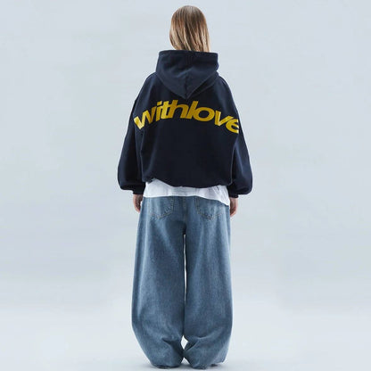 Oversized Graphic Print Hoodie - kangaroo pocket