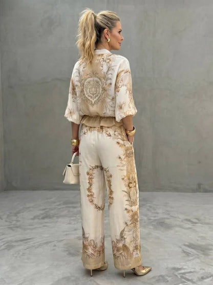 Floral Zip Front Two Piece Set - Comfortable flowing fit