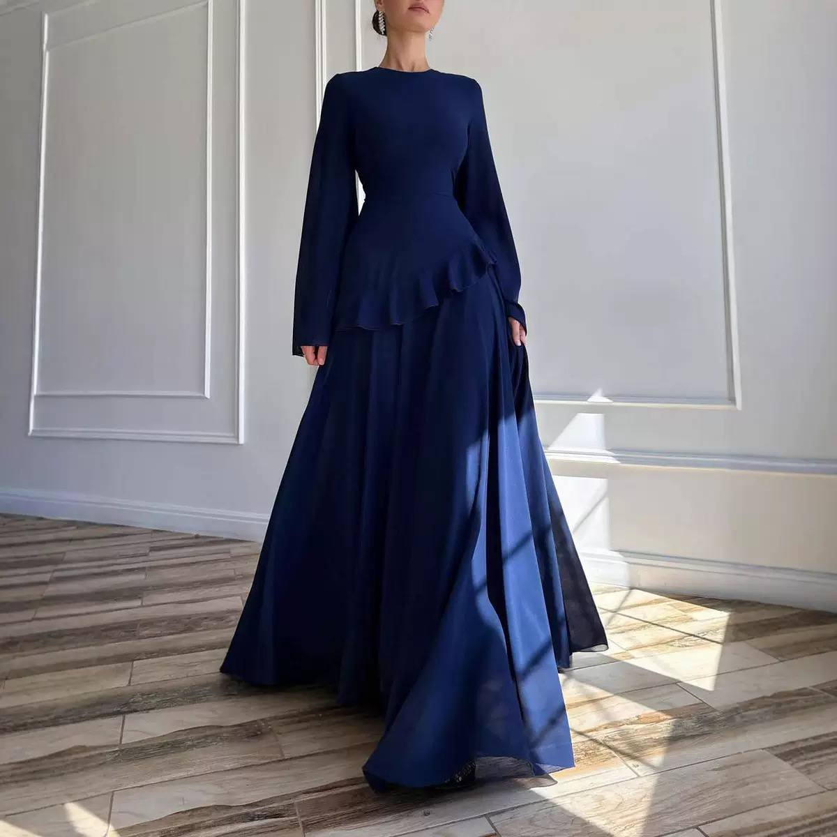 Chiffon Ruffle Tie Back Maxi Dress - Flared Sleeves