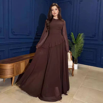 Chiffon Ruffle Tie Back Maxi Dress - Flared Sleeves
