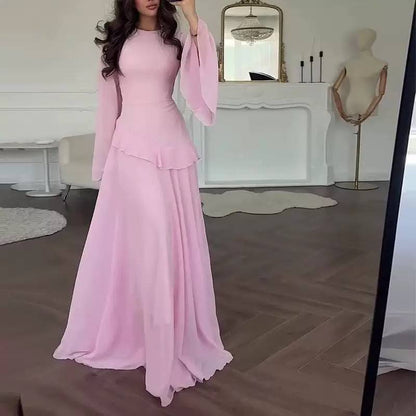 Chiffon Ruffle Tie Back Maxi Dress - Flared Sleeves