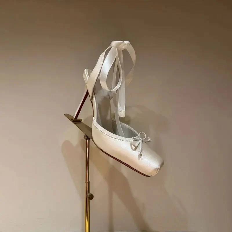 Satin Ribbon Lace-Up High-Heel Pumps