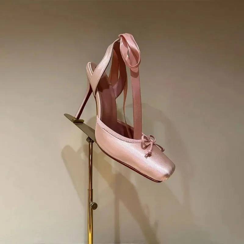 Satin Ribbon Lace-Up High-Heel Pumps