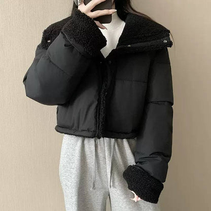 Cropped Teddy Collar Puffer Jacket