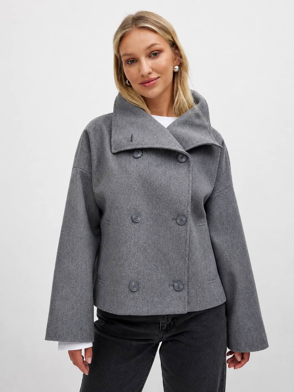 Oversized High Collar Wool Blend Peacoat