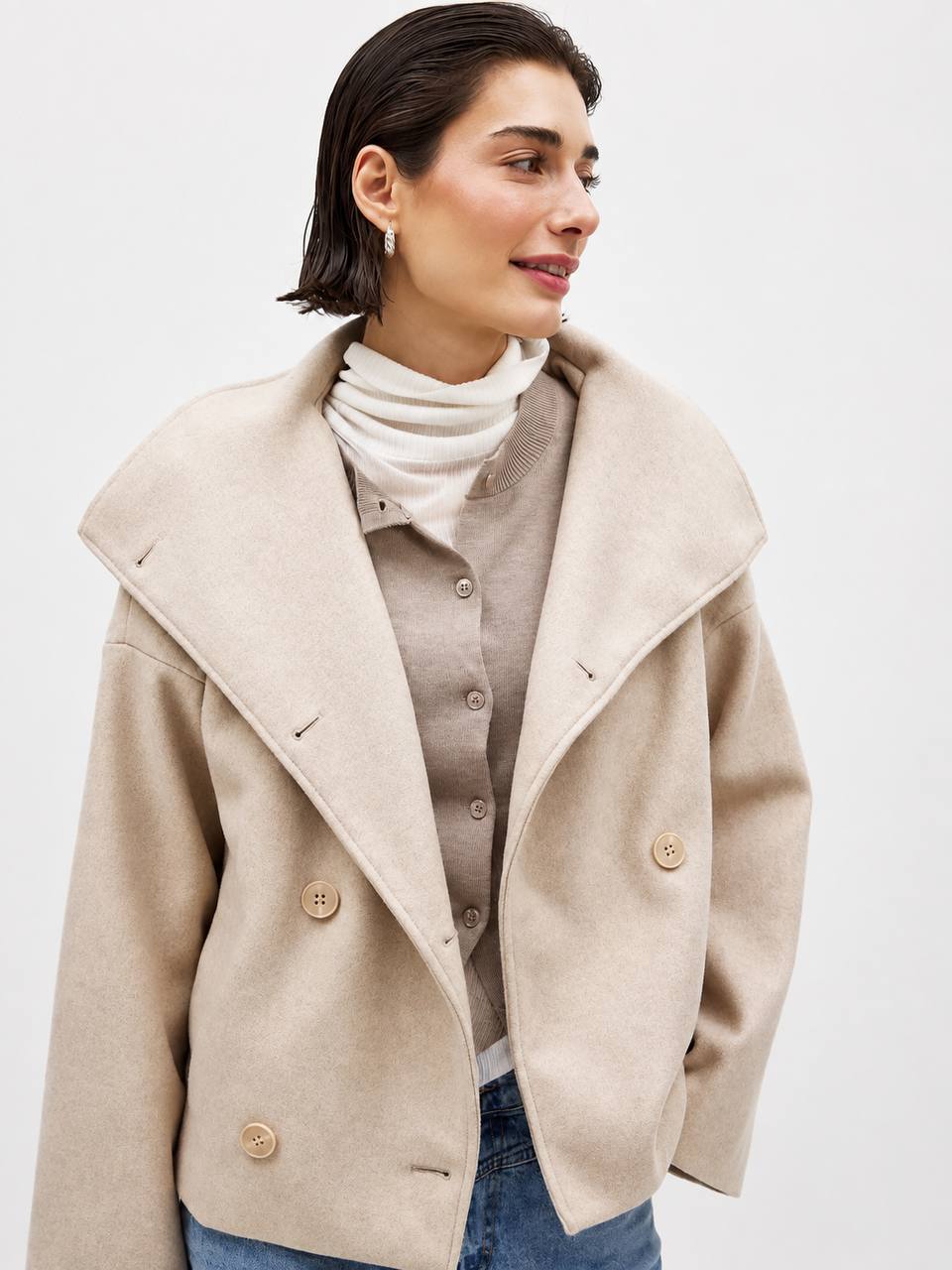 Oversized High Collar Wool Blend Peacoat