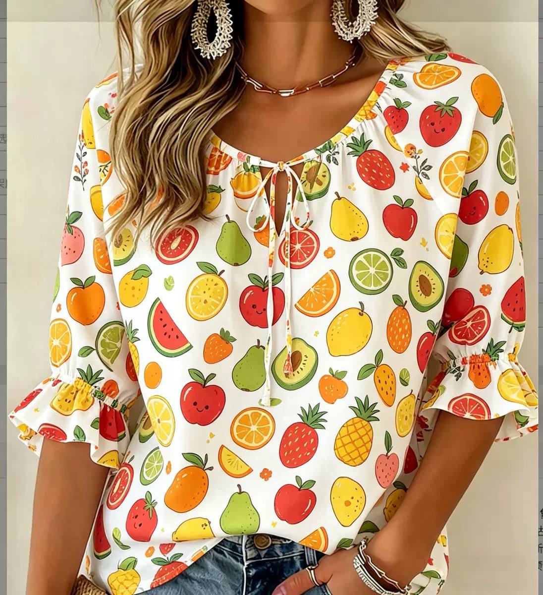 Tie Neck Ruffle Sleeve Blouse