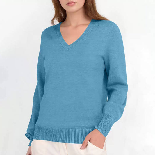 V-Neck Knit Sweater - Classic Regular Fit Ribbed Neckline