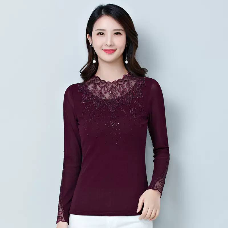 Lace Detail Top - Sheer Floral Lace Neckline & Decorative Embroidery