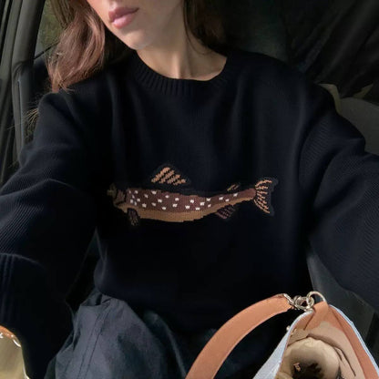 Crew Neck Oversized Knit Sweater - Long Sleeves & Ribbed Cuffs and Hem