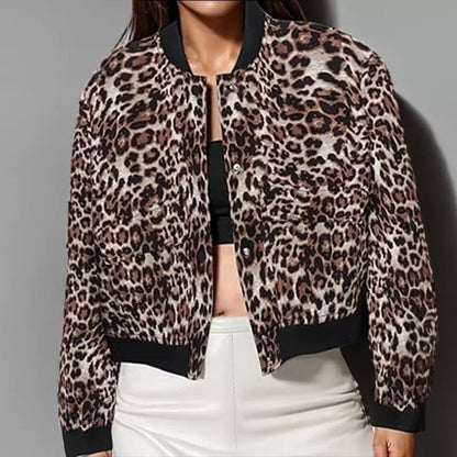Leopard Bomber Jacket - Ribbed Cuffs and Elasticated Hem