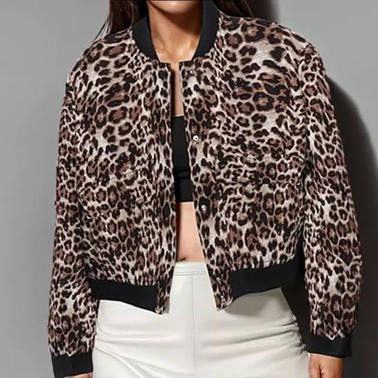Leopard Bomber Jacket - Ribbed Cuffs and Elasticated Hem