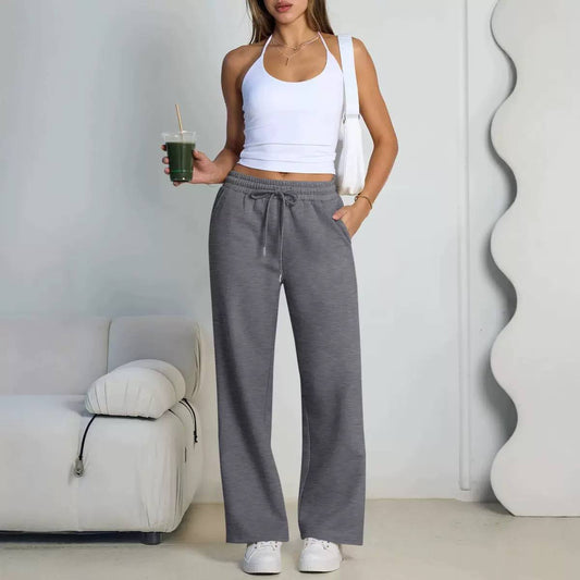 Wide-Leg Trousers – High-Waisted Drawstring Casual Pants