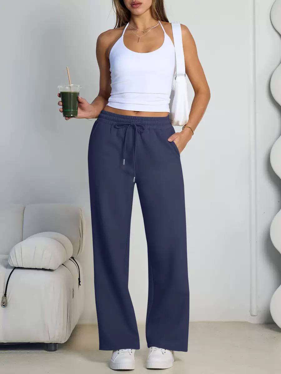Wide-Leg Trousers – High-Waisted Drawstring Casual Pants
