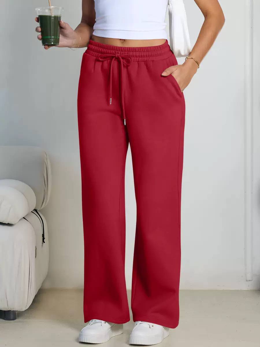 Wide-Leg Trousers – High-Waisted Drawstring Casual Pants