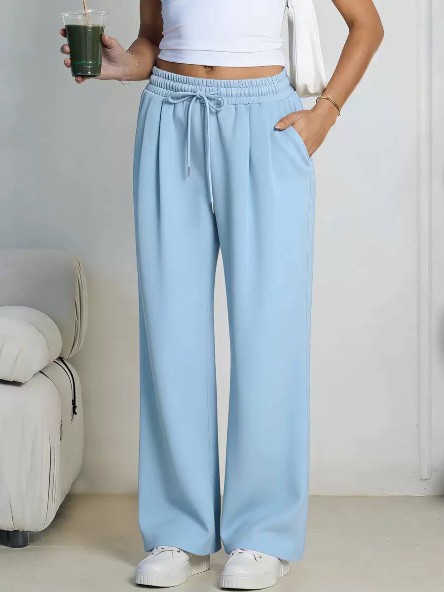 Wide-Leg Trousers – High-Waisted Drawstring Casual Pants
