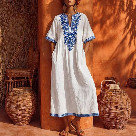 Women's Embroidered Cotton Maxi Dress