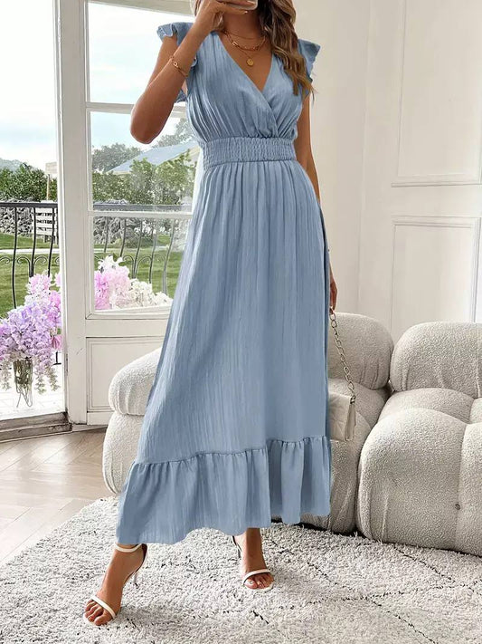 Women's Flutter Sleeve Smocked Waist Maxi Dress