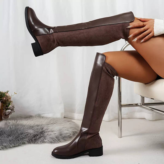 Over The Knee Flat Riding Boots - Square-Toe Low-Heel Boots