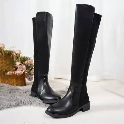 Over The Knee Flat Riding Boots - Square-Toe Low-Heel Boots