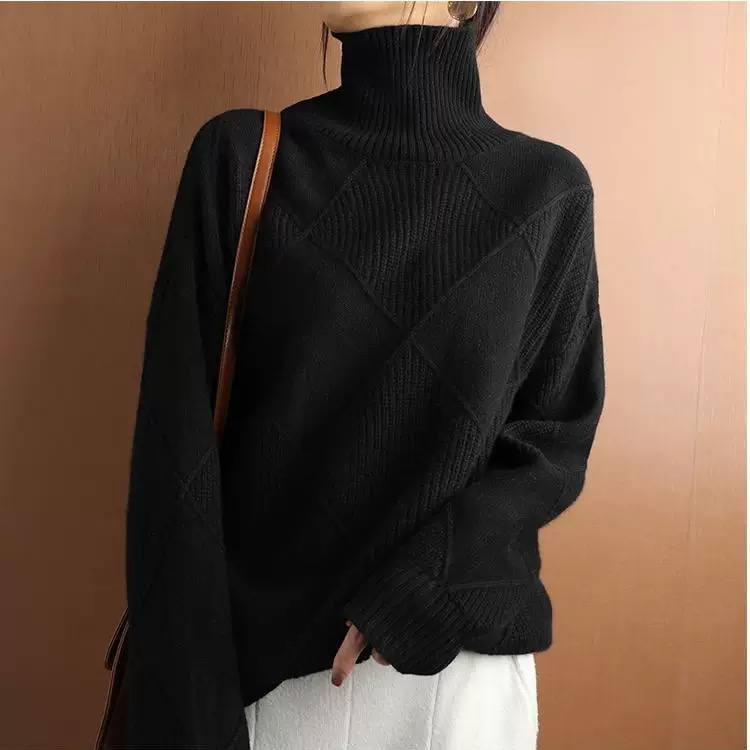 Women’s Chunky Geometric Pattern High Neck Sweater