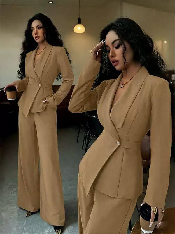 Women’s Elegant Blazer & Tailored Wide-Leg Trousers Suit Set