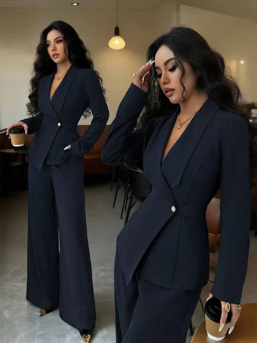 Women’s Elegant Blazer & Tailored Wide-Leg Trousers Suit Set
