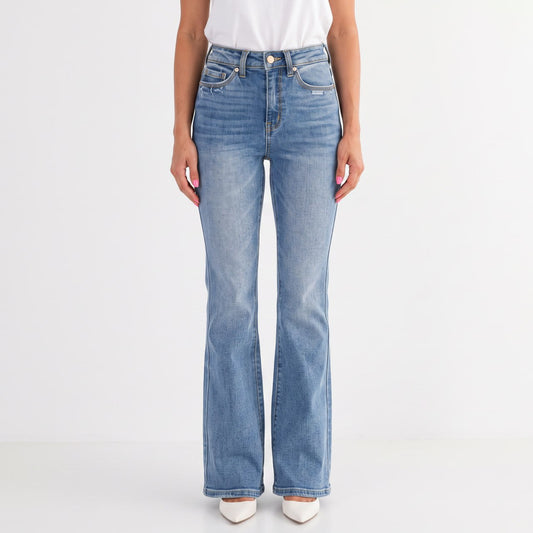 High-Waisted Flared Jeans - Slim-Fit Waist and Thigh