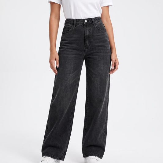 High-Waisted Wide-Leg Jeans - Relaxed Straight Silhouette