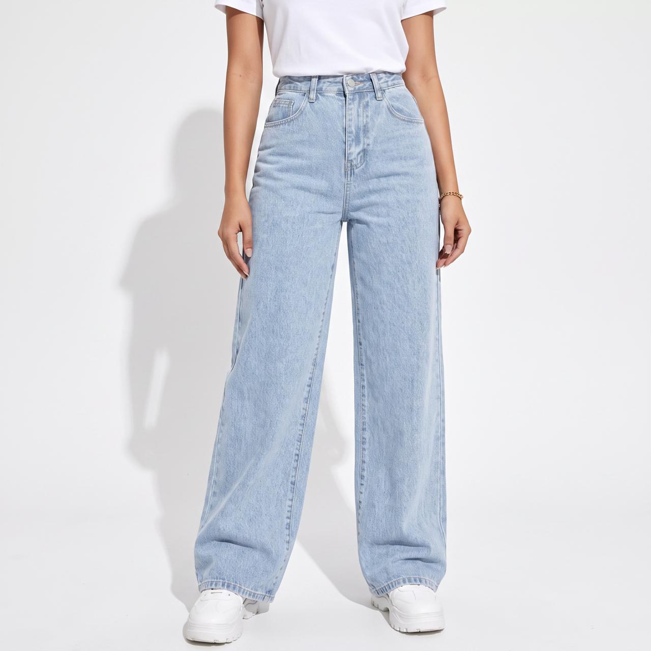 High-Waisted Wide-Leg Jeans - Relaxed Straight Silhouette