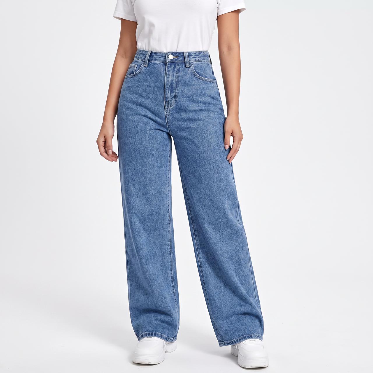 High-Waisted Wide-Leg Jeans - Relaxed Straight Silhouette
